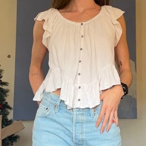 Free People White Ruffle Top
